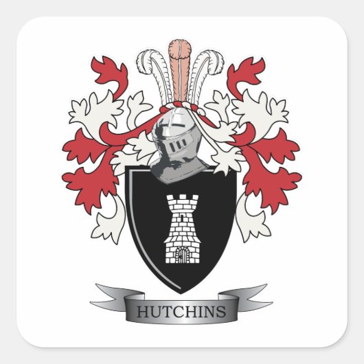Hutchins Family Crest Coat. Vierkante Sticker (Voorkant)