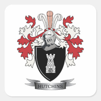 Hutchins Family Crest Coat. Vierkante Sticker
