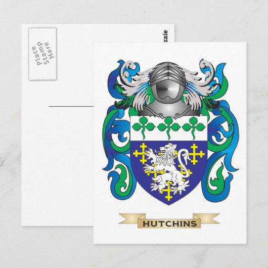 Hutchins wapenschild (familiewapen) briefkaart (Voorkant / Achterkant)