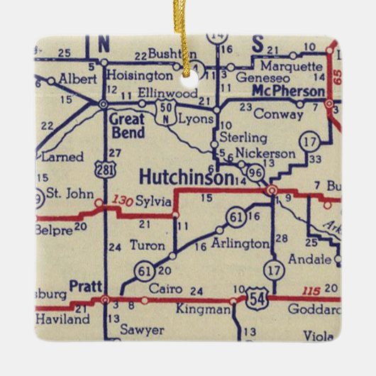 Hutchinson KS  kaart Keramisch Ornament (Voorkant)