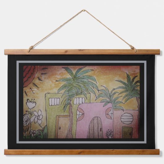 Hutten & Palmbomen Hangend Wandkleed (Voorkant)