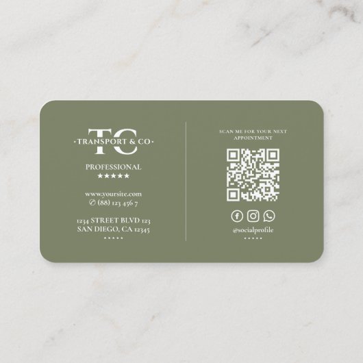 Huur een auto Vervoer Driver Sage Minimalist Moder Visitekaartje (Achterkant)