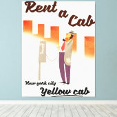 Huur een Cab. NYC Yellow cab-poster Canvas Afdruk (Insitu (Houten vloer))