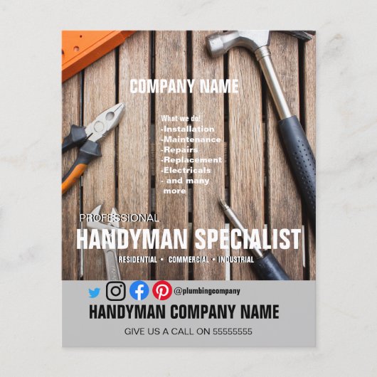 huur een HANDYMAN SPECIALIST man DIY Flyer (Voorkant)