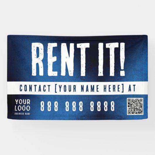 Huur het banner met QR-code Blauwe Grunge Gradiënt (Horizontaal)