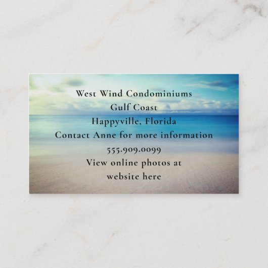 Huur Mijn Zee van de Beach Chairs Uitzicht Visitekaartje (Achterkant)