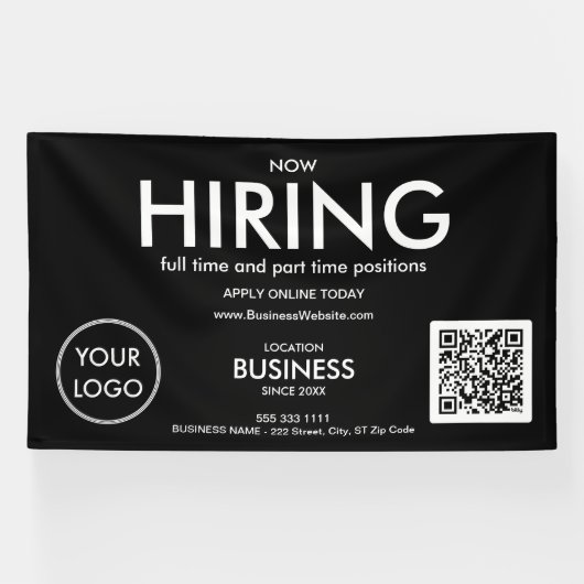 Huur nu moderne Black Business Logo QR-code in Spandoek (Horizontaal)
