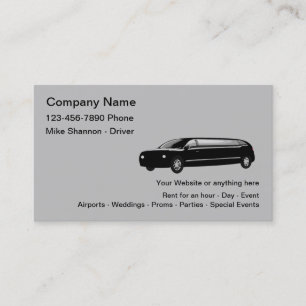 Huur van een limousine en chauffeurservice visitekaartje