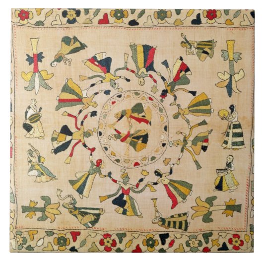 Huur: vierkante borduurplaat waarop Punjabi dan te Tegeltje (Voorkant)