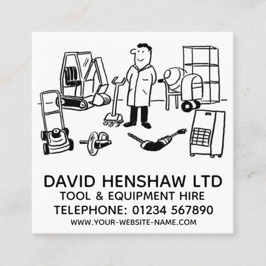 Huur voor gereedschap en apparatuur vierkante visitekaartje (Voorkant)