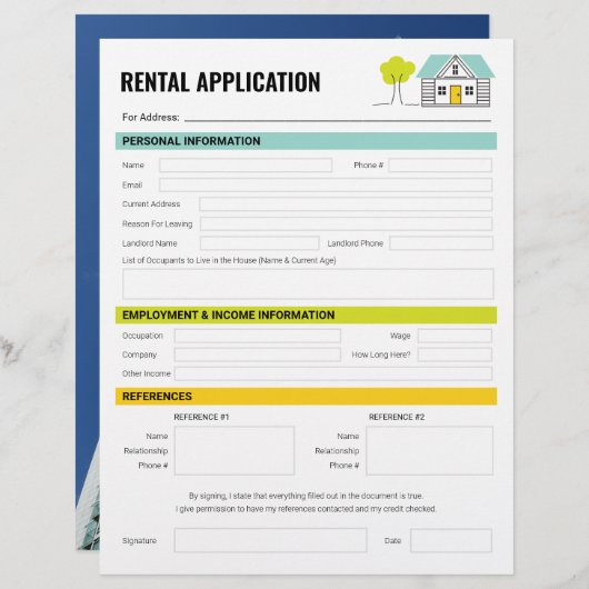 Huuraanvraagformulier Sjabloon verhuurders huurder (Voorkant / Achterkant)