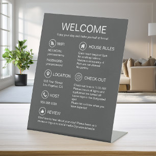 Huurvakantie Modern Grijs Informatie voor gasten Reclamebord Met Voetstuk