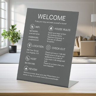 Huurvakantie Modern Grijs Informatie voor gasten Reclamebord Met Voetstuk