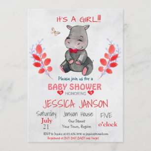 HUUTE HIPPO GIRL BABY SHOWER INVITATIE KAART