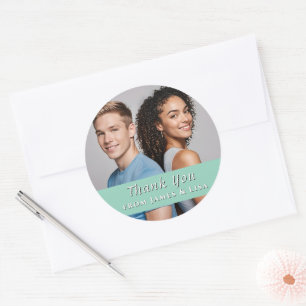 Huwelijk Aangepaste Dankjewelsticker Met Enkele Fo Ronde Sticker