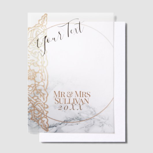 Huwelijk Aangepaste Tekst Elegant Goud Script Vellum Uitnodigingen (Offset)