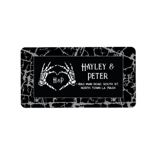 Huwelijk Adresetiketten Stickers Skelet Hart (Voorkant)