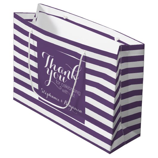 Huwelijk Bedankt met Bruid en Bruidegom Naam Large Cadeautasje (Voorkant Gekanteld)