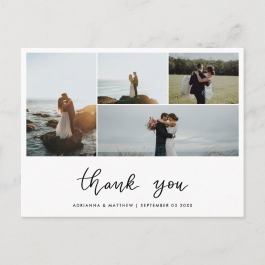 Huwelijk Bedankt Script | Elegante Foto Collage Briefkaart (Voorkant)