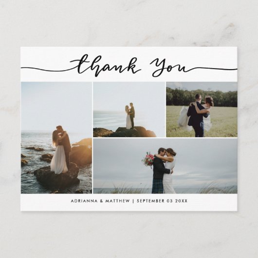 Huwelijk Bedankt Script | Elegante Foto Collage Briefkaart (Voorkant)