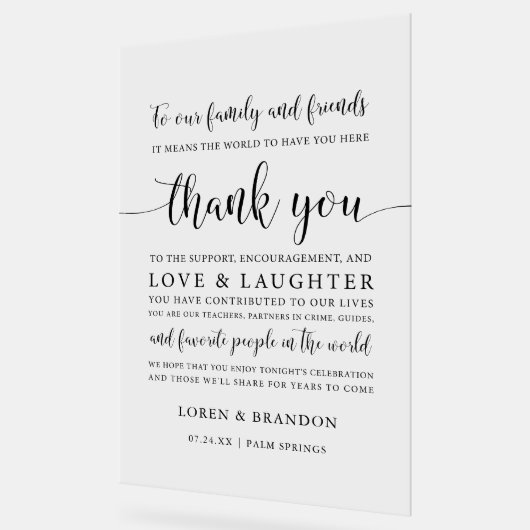 Huwelijk Bedankt voor het komen bruiloft receptie Acryl Bord (Hoek)