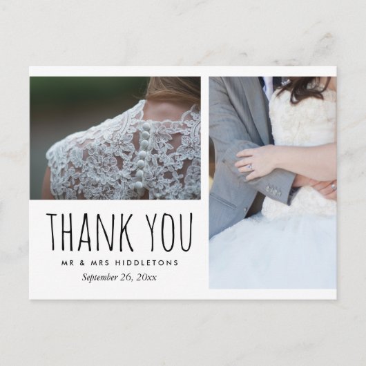 Huwelijk Bedankt Whimsical | Twee foto's Briefkaart (Voorkant)