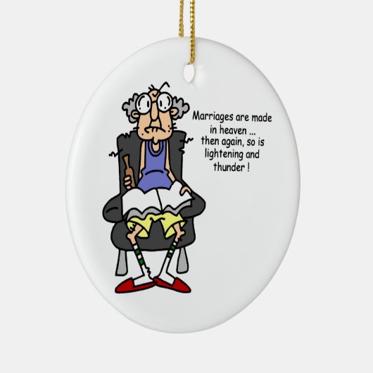 Huwelijk, bliksem, donder Humor Keramisch Ornament (Rechts)