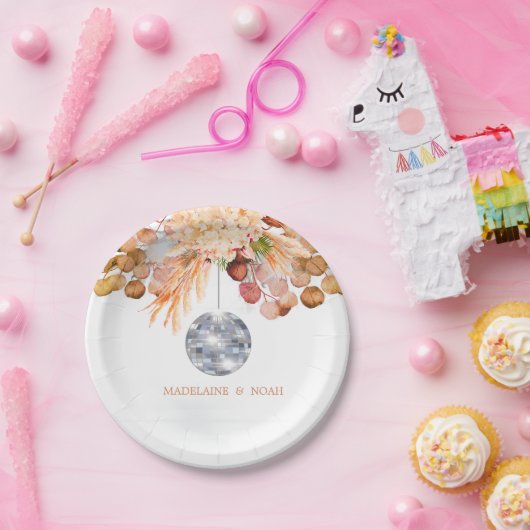 Huwelijk Bloemen Disco Bal Elegant Chic Papieren Bordje (Feest)