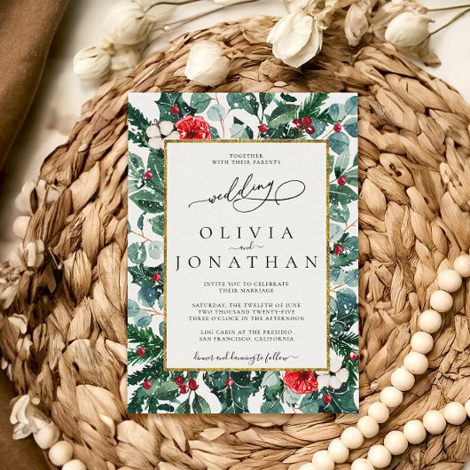 Huwelijk Bloemen Goud Lijst Trouwfeest Kaart