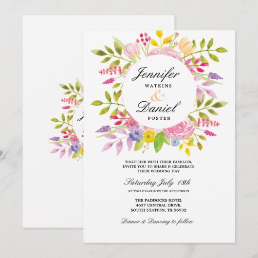 Huwelijk Bloemen Uitnodiging Elegante Formele Uitn (Voorkant / Achterkant)