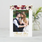 Huwelijk Bourgondië Bloemen Foto Goud Bedankkaart (Staand voorkant)