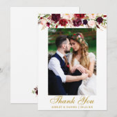 Huwelijk Bourgondië Bloemen Foto Goud Bedankkaart (Voorkant / Achterkant)