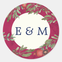 Huwelijk Bourgondië Botanisch groen Monogram Ronde Sticker
