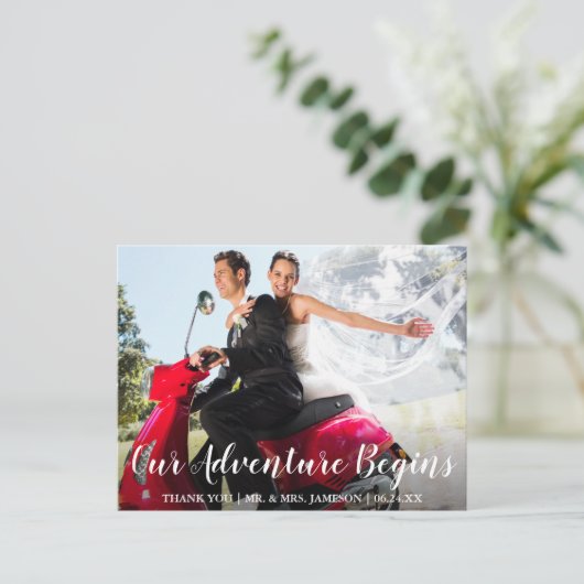 Huwelijk Bruid & Bruidegom Avontuur Bedankt Briefkaart (Staand voorkant)