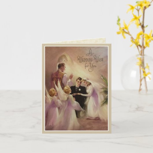 Huwelijk Bruid Bruidegom Priester Engelen Kaart (Gele Bloem)