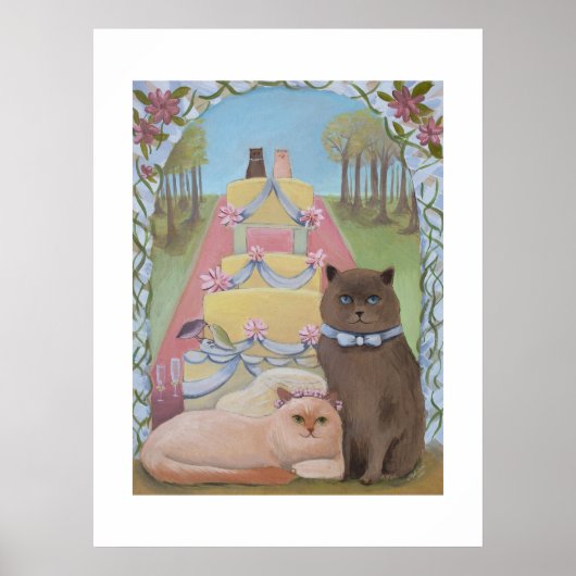 Huwelijk Bruid en Bruidegom Kat Kunstprint Poster (Voorkant)