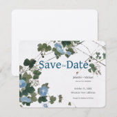 Huwelijk Calligrafie Bloemen Zwart Wit Save The Date (Voorkant / Achterkant)