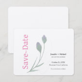 Huwelijk Calligrafie Bloemen Zwart Wit Save The Date (Voorkant / Achterkant)