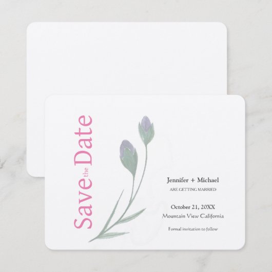 Huwelijk Calligrafie Bloemen Zwart Wit Save The Date (Voorkant / Achterkant)