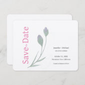Huwelijk Calligrafie Bloemen Zwart Wit Save The Date (Voorkant / Achterkant)