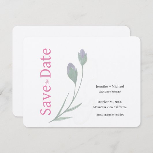 Huwelijk Calligrafie Bloemen Zwart Wit Save The Date (Voorkant / Achterkant)