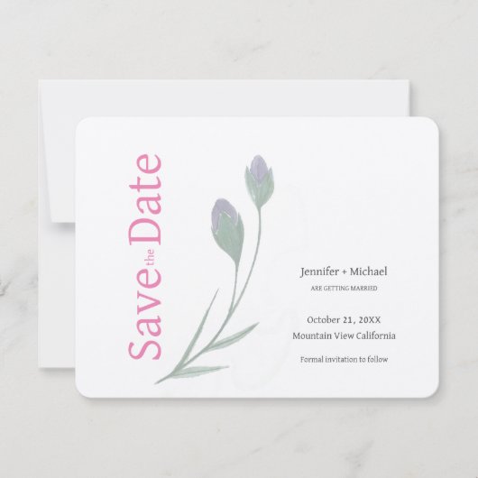 Huwelijk Calligrafie Bloemen Zwart Wit Save The Date (Voorkant)