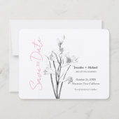 Huwelijk Calligrafie Bloemen Zwart Wit Save The Date (Voorkant)