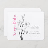 Huwelijk Calligrafie Bloemen Zwart Wit Save The Date (Voorkant / Achterkant)