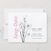 Huwelijk Calligrafie Bloemen Zwart Wit Save The Date (Voorkant)
