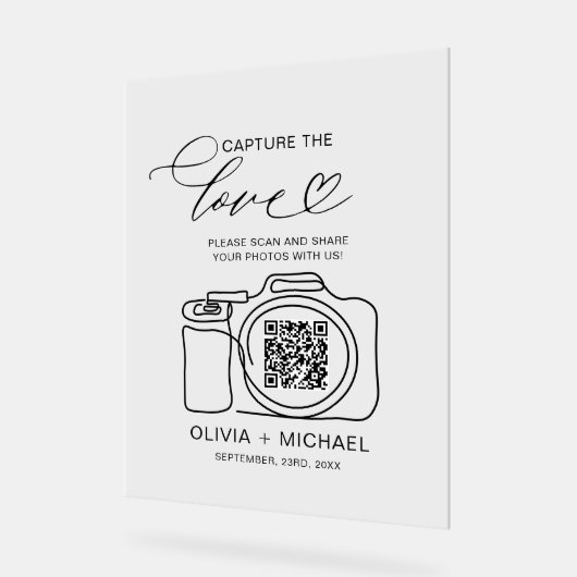 Huwelijk Capture The Love QR Code Foto delen Acryl Bord (Hoek)