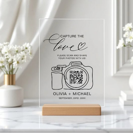 Huwelijk Capture The Love QR Code Foto delen Acryl Bord