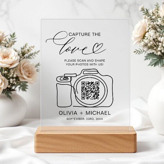 Huwelijk Capture The Love QR Code Foto delen Acryl Bord