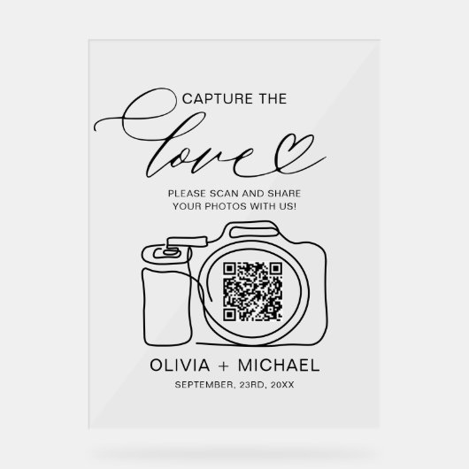 Huwelijk Capture The Love QR Code Foto delen Acryl Bord (Voorkant)