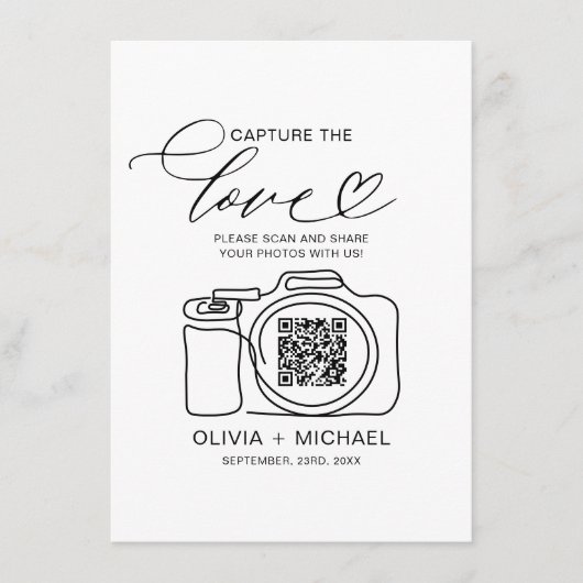 Huwelijk Capture The Love QR Code Foto delen Informatiekaartje (Voorkant)